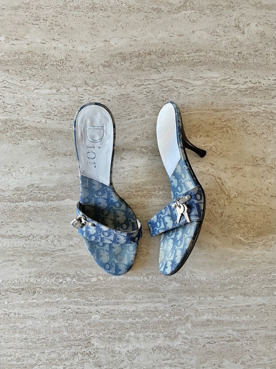 Dior Shoes - Vintage Dior Trotter Denim Key Lock Sandal Mule Heels
